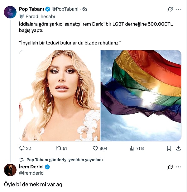 Sosyal medyada adında yapılan yorumlara verdiği cevaplarla gündem olan İrem Derici, hakkında yapılan yalan bir habere yanıt vermesiyle gündeme oturdu.