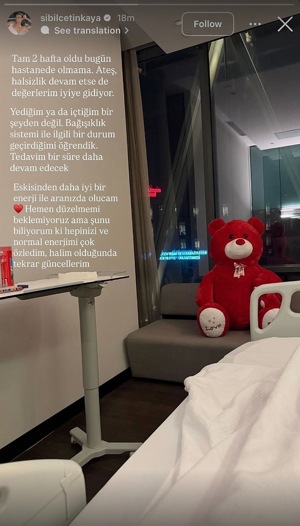 Yaklaşık 2 haftadır hastanede yatan Sibel Çetinkaya sosyal medya hesabından sağlık durumu hakkında açıklama yaptı.