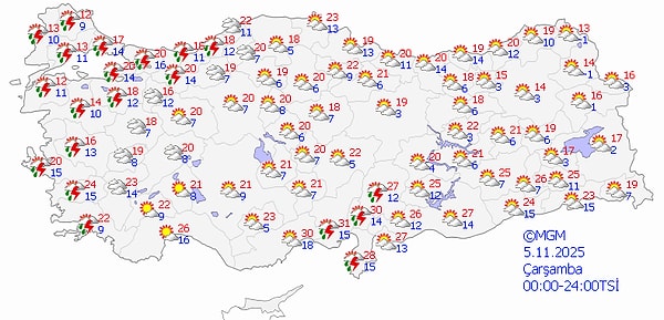 5 Kasım Çarşamba Hava Durumu 👇