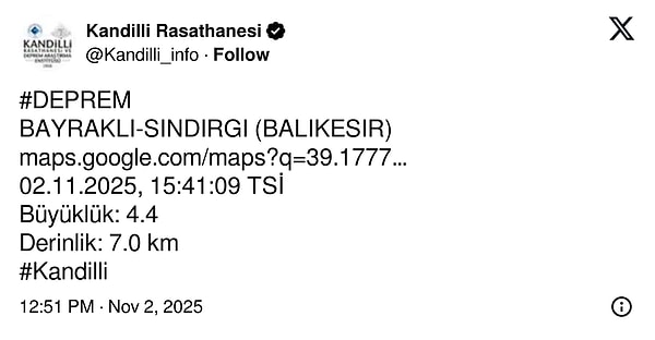 Kandili Rasathanesi'nin paylaşımı