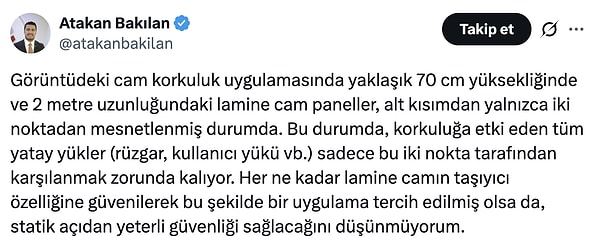 Bir inşaat mühendisi ise balkonu şöyle yorumladı.