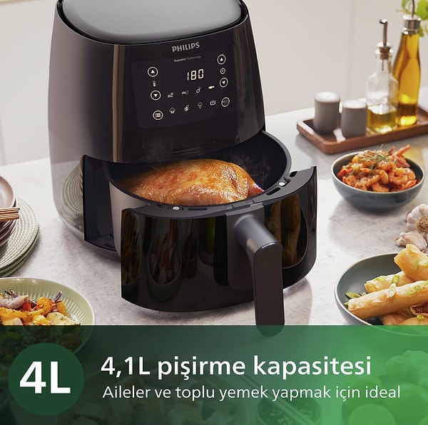 Philips Airfryer Fritöz, hızlı pişirme, az yağ kullanımı ve geniş aileler için ideal boyutuyla mutfakta pratiklik arayanların indirimle birlikte kaçırmaması gereken bir fırsat.