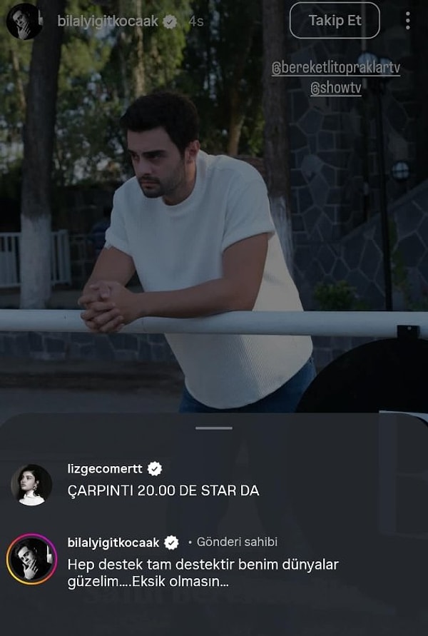 Bilal Yiğit Koçak da pazar akşamları yayınlanmaya başlayan Bereketli Topraklar'da rol alınca aşıklar arasında tatlı bir atışma yaşandı.