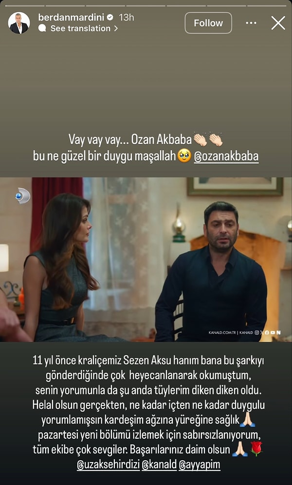 İşte Berdan Mardini'nin Ozan Akbaba'ya övgü dolu sözleri: