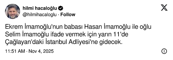 Gazeteci Hilmi Hacaloğlu'nun paylaşımı;