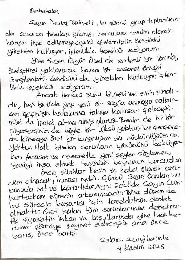 Demirtaş'ın mektubu şöyle;