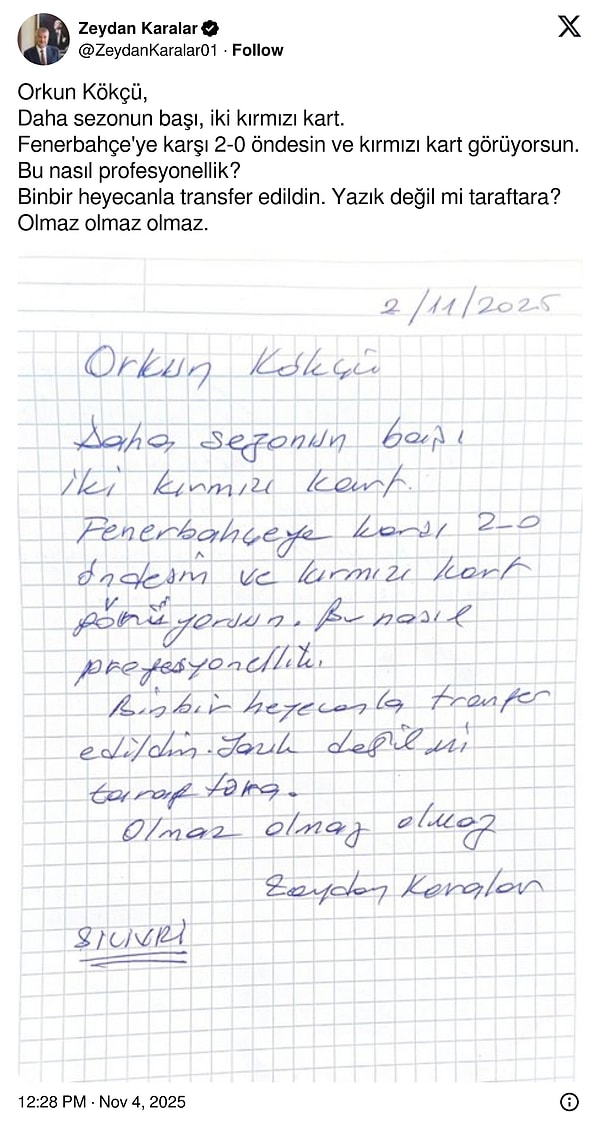 Zeydan Karalar’ın paylaşımı 👇