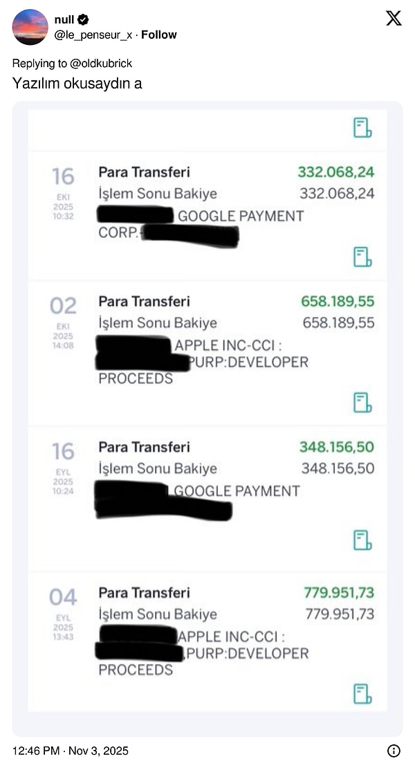 O esnada bir kullanıcı yazılımcılıktan gelen aylık gelirini paylaştı ve tüm bu tartışmalar unutuldu.
