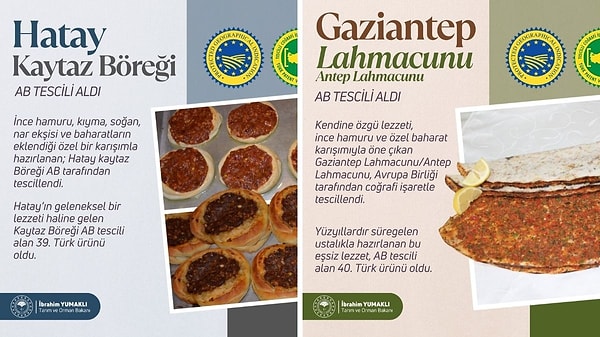 Hatay kaytaz böreğI ve Gaziantep lahmacunu artık tescilli!