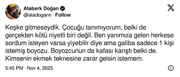 Ardından durumla ilgili bir paylaşım yaptı.