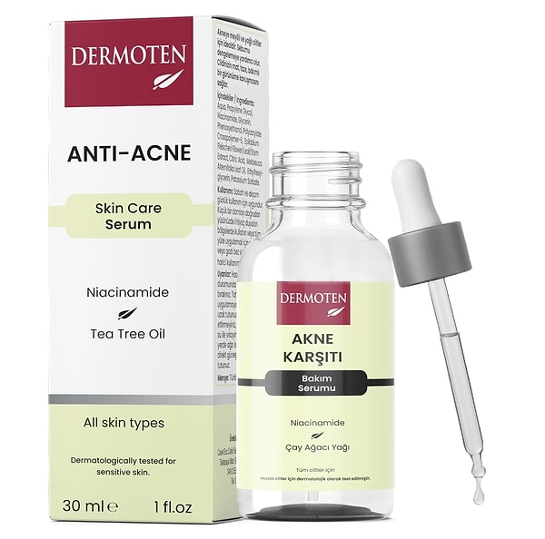 Dermoten Akne Karşıtı, Niacinamide ve Çay Ağacı Yağlı Cilt Bakım Serumu