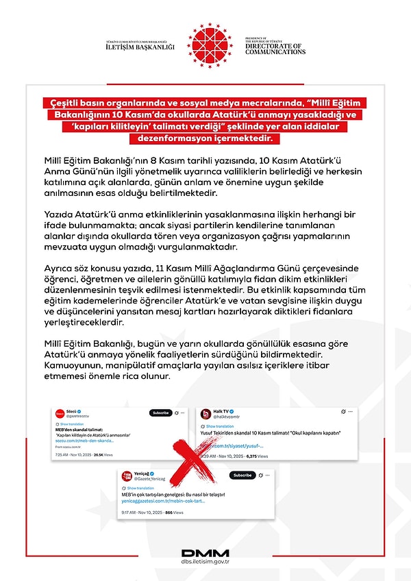 Dezenformasyonla Mücadele Merkezi konuyla ilgili açıklamada bulundu.