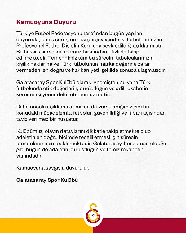 Galatasaray’ın açıklaması 👇