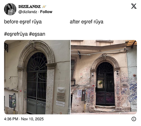 Bahsi geçen yapının Eşref Rüya’dan önceki ve sonraki hali farkı gözler önüne serdi. 👇