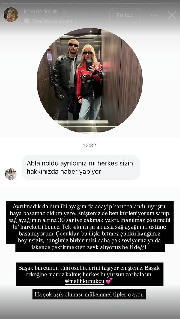 Irem Derici shed light on the rumors of "they broke up" by recounting the argument she had with Melih Kunukçu.