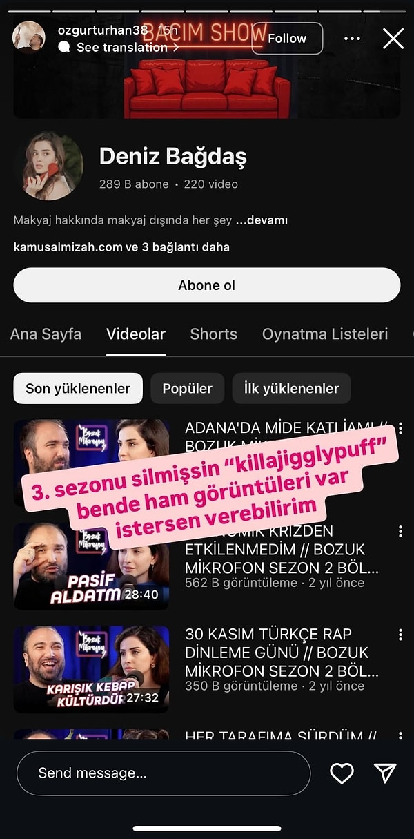 In the wake of Ozgur Turhan's denial of violence allegations, it has emerged that Deniz Bagdas has erased the third season of his show titled "Broken Microphone".