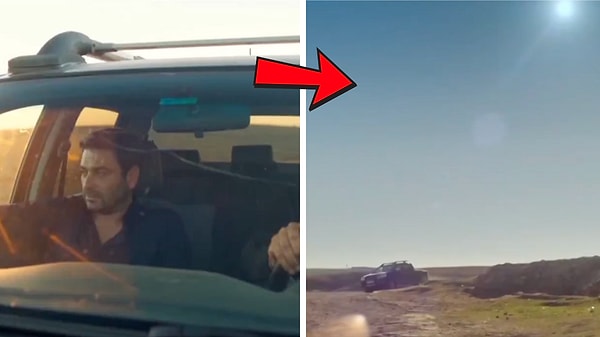 In the initial scene featuring Cihan on a road trip, the sun is setting behind him, yet in the subsequent scene, it is positioned directly overhead.