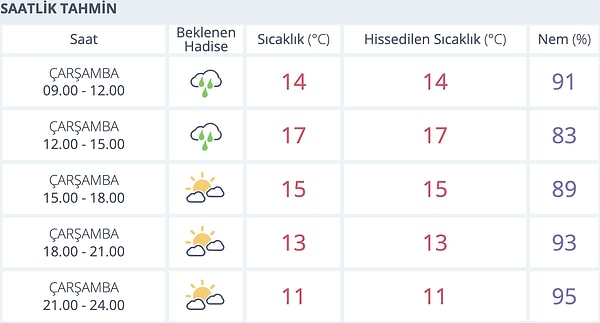12 Kasım Çarşamba günü Bursa'da sabah ve öğle saatlerinde yağmurlu bir hava bekleniyor.