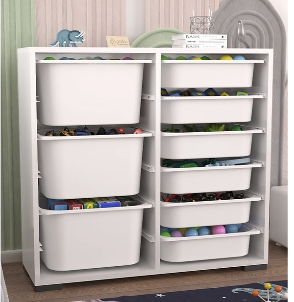 Pratico Mobilya Beyaz Suntalam 9 Sepetli Çok Amaçlı Oyuncak Dolabı