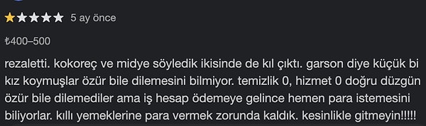 Müşterilerin hijyen konusunda şikayetçi olduğu görüldü.