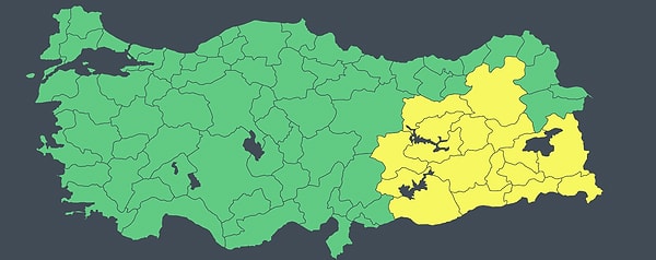 17 kente sarı kodlu uyarı.