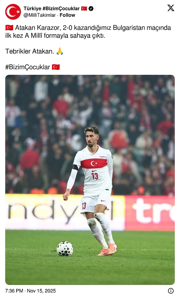 @MilliTakimlar resmi hesabından yapılan paylaşım: