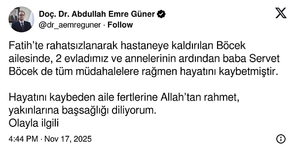 Doç. Dr. Abdullah Emre Güner’in paylaşımı