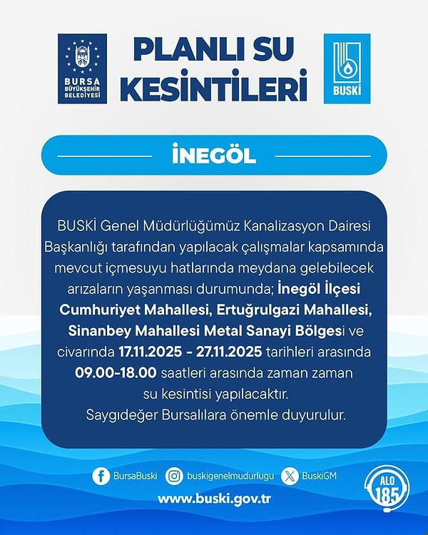 BUSKİ’nin yaptığı paylaşım 👇