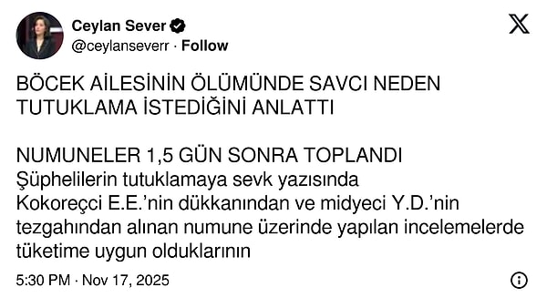 Gazeteci Ceylan Sever, savcılığın 4 kişi için neden tutuklama istediğini paylaştı.