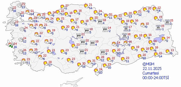 22 Kasım Cumartesi Hava Durumu 👇