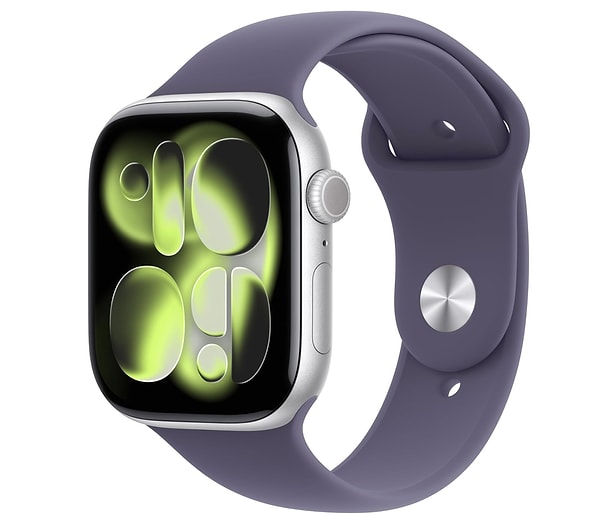 Akıllı saat arayışındaysanız favoriniz olacak Apple Watch Series 11 GPS, sis moru spor kordonuyla hem modern hem de çok şık bir saat.