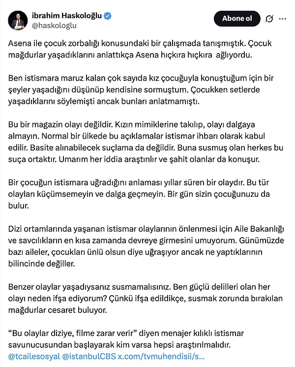 Haskoloğlu'nun açıklamasının tamamını şöyle bırakalım: