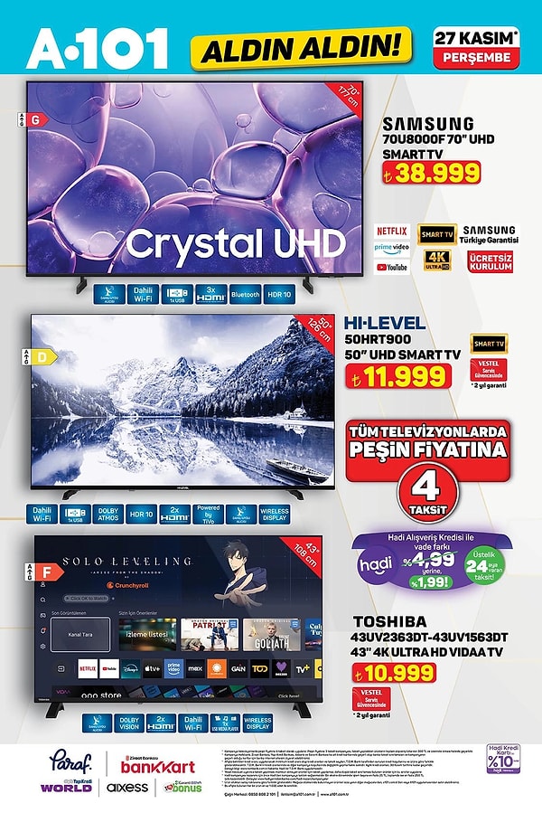 Samsung 70" UHD Smart Tv 38.999 TL