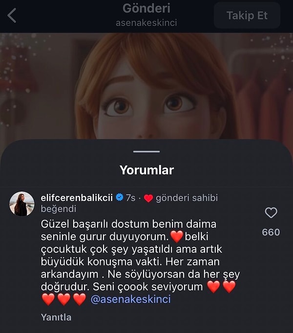 İşte Bez Bebek'in çocuk oyuncusu Elif Ceren Balıkçı'nın Asena Keskinci'ye destek paylaşımı: