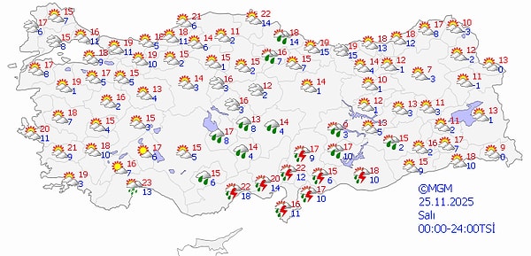 25 Kasım Salı Hava Durumu👇