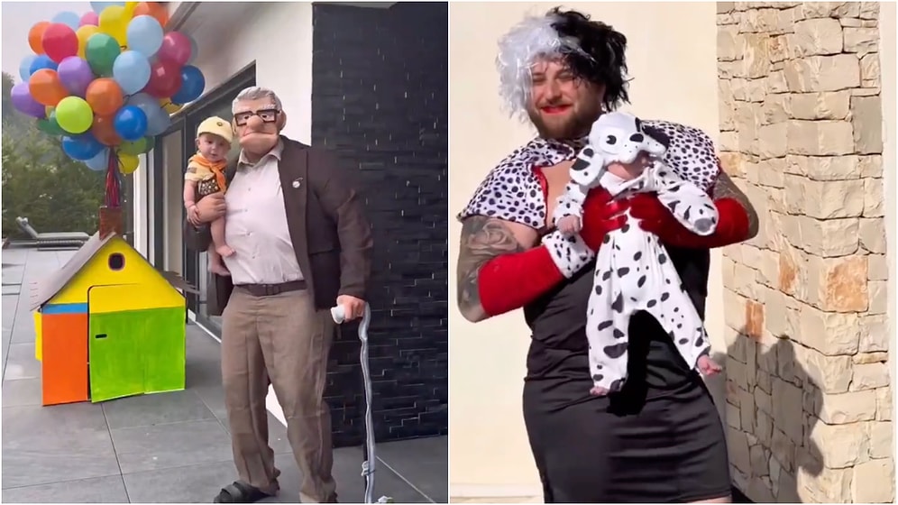 Father and Son Greet Mom by Wearing a Different Costume Every Day