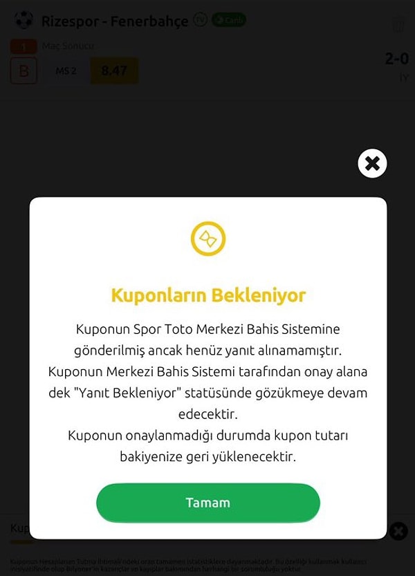 Fenerbahçe’nin 2-0 geriden gelip 5-2 kazandığı Rizespor maçına ‘Canlı bahis hamlesi’ damga vurdu.