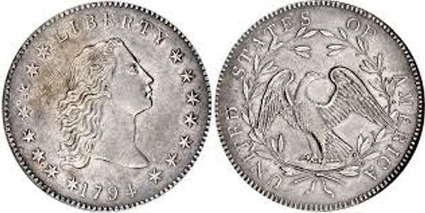 2. 1794 Flowing Hair Silver Dollar (Dalgalı Saçlı Gümüş Dolar)  ABD federal hükümeti tarafından basılan ilk dolar olduğuna inanılıyor. Sence değeri ne kadar?