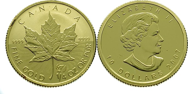 7. 2007 Canadian Gold Maple Leaf (Büyük Akçaağaç Yaprağı) Saf altından yapılmış devasa bir "bozuk" paradır. Berlin'deki bir müzeden çalınmasıyla da ünlüdür. Değeri ne olabilir?