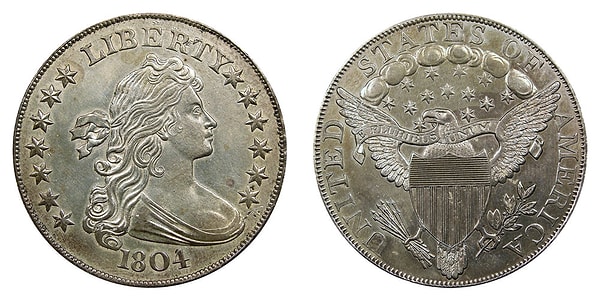 8. 8. 1804 Class I Silver Dollar (Büst Doları)   "Madeni paraların kralı" olarak anılır, çünkü 1804 yılında basılan orijinalleri yoktur, sonradan basılanlar çok değerlidir. Değeri?
