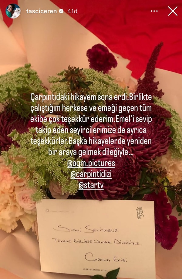 İlk önce dizide Emel karakterine hayat veren Ceren Taşçı veda paylaşımı yaptı.