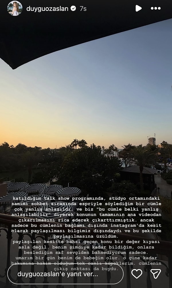 Eleştirilerin ardından Özaslan, sosyal medya hesabından bir açıklamada bulundu.