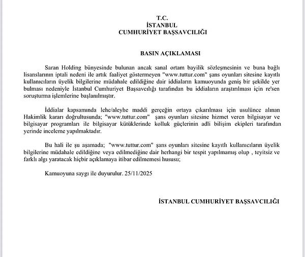 Fenerbahçe Başkanı Sadettin Saran'ın başkanlık sonrası kapattığı tuttur.com'a soruşturma açıldı.