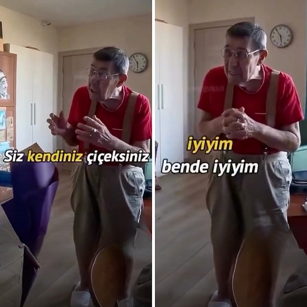 Huzurevi sakinlerine tek tek gül hediye ederek sürpriz yapan gençlerin paylaştığı videoda huzurevi sakinlerinden birinin de Zihni Göktay olduğu fark edildi.