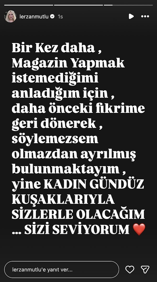 Çok geçmeden Lerzan Mutlu sosyal medya hesabından bir duyuru paylaştı.