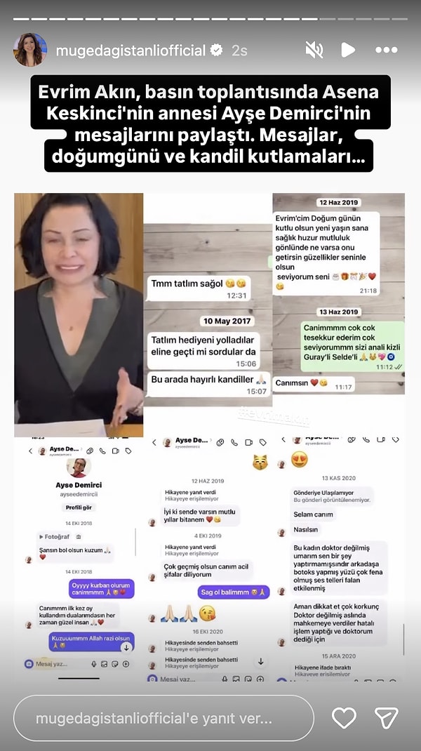 Evrim Akın, bu defa Asena Keskinci'nin annesiyle olan mesajlaşmalarını yayınladı.