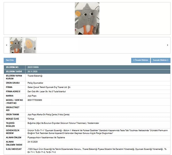 Ticaret Bakanlığı yaptığı denetimlerde özellikle çocuk oyuncaklarında risk oranı yüksek çıkan iki farklı ürün için toplatma kararı aldı.