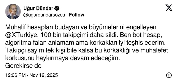 Gazeteci Uğur Dündar da duruma ilişkin bir paylaşım yaptı.
