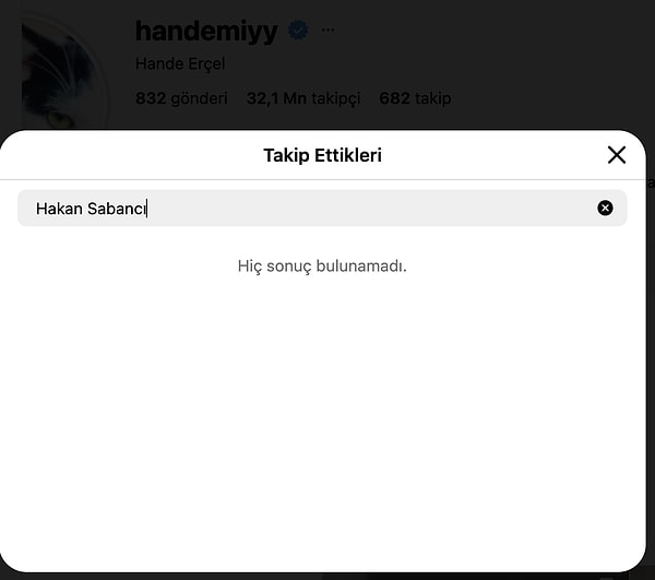 Hem Hande Erçel hem de Hakan Sabancı, Instagram’da birbirlerini takip etmeyi bıraktı.