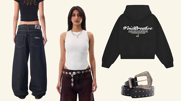 Bu stilin yıldızı Super Baggy Pantolon! Üstüne beyaz bir body suit giyerek kombini sade ama dikkat çekici hâle getirebilirsin. Pantolona ekstra stil katacak şık bir kemer önerimiz de aşağıda.
